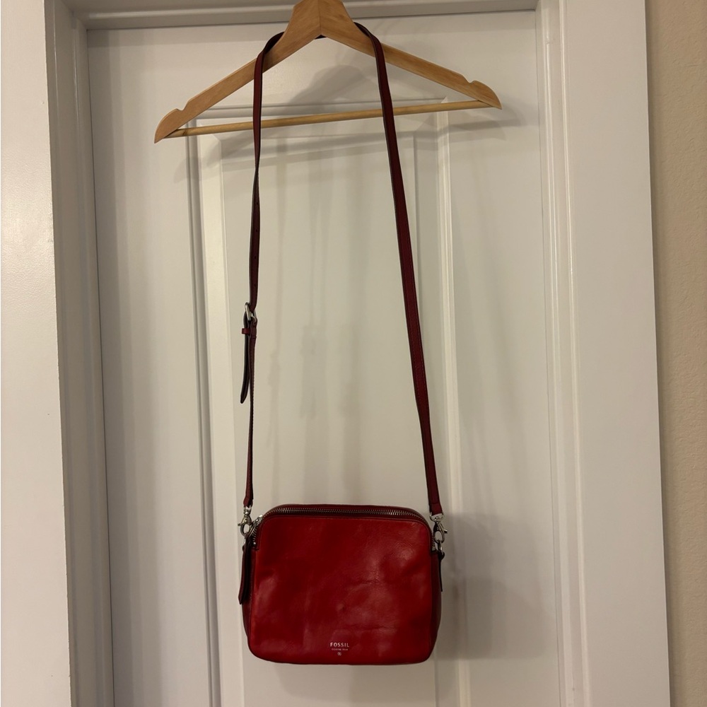 Fossil Cherry Red Leather Crossbody Bag